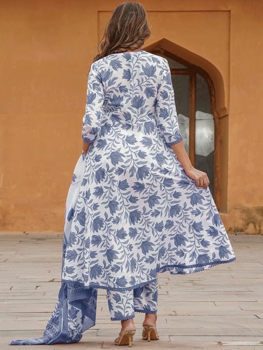 PARTHVI Women's Printed Anarkali Kurta With Palazzo & Dupatta Set - Image 3