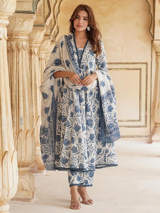 PARTHVI Women's Printed Anarkali Kurta With Palazzo & Dupatta Set - Image 4