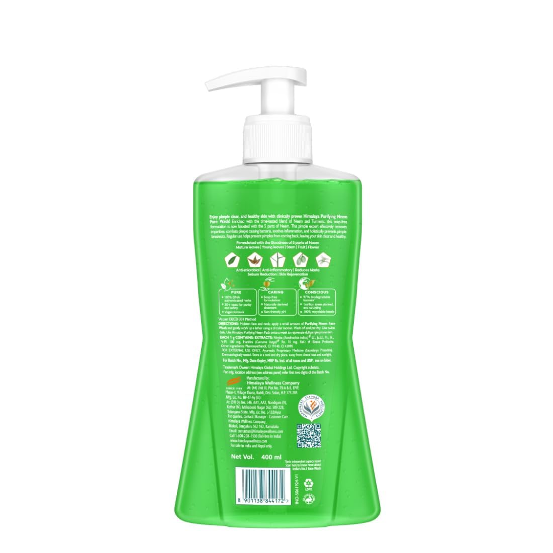 Himalaya Purifying Neem Face Wash | With 5 Parts of Neem & Turmeric | Clears & Prevents Pimples & Acne | Clinically Proven Formula | For Oily & Acne Prone Skin ||For Men and Women| 400ml - Image 3