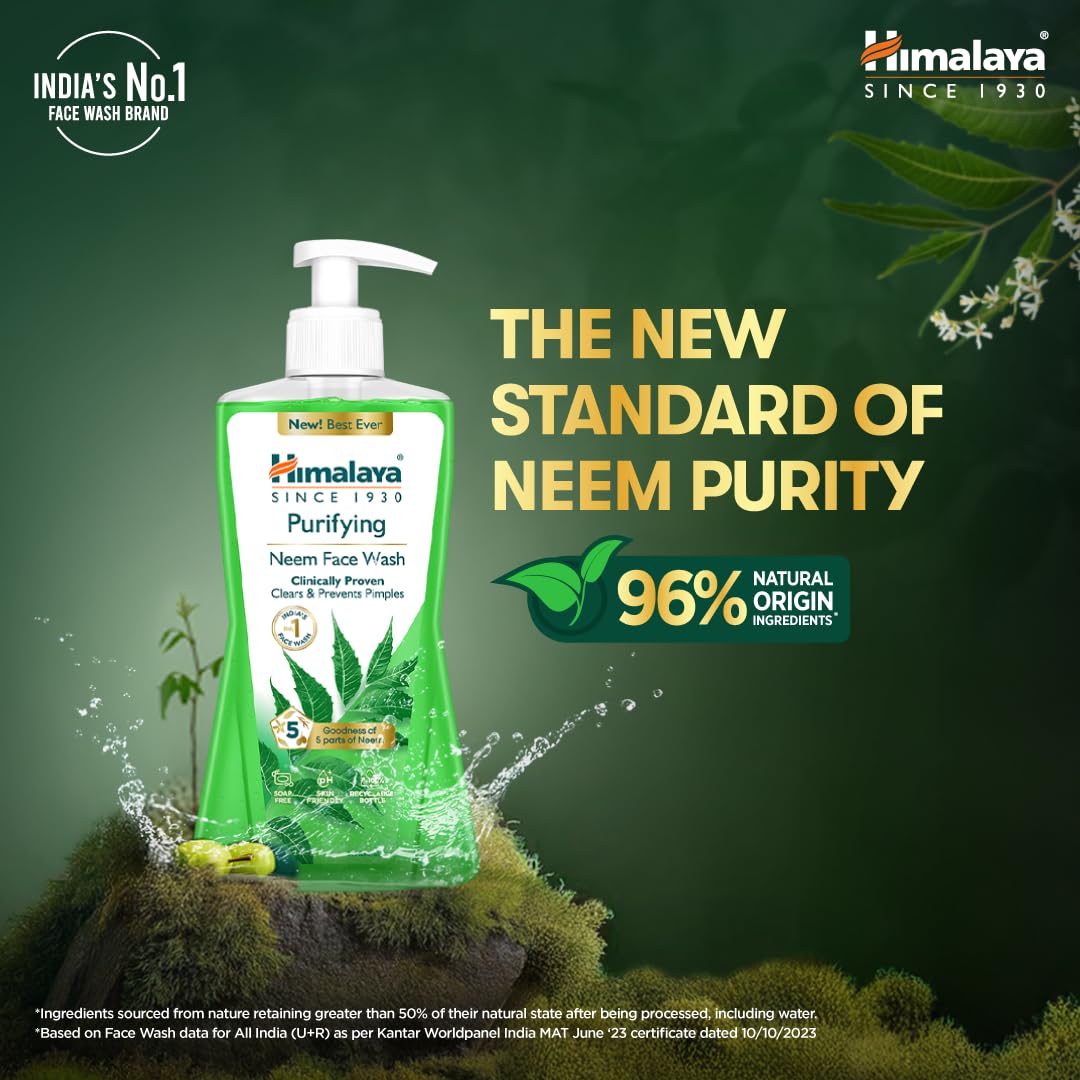 Himalaya Purifying Neem Face Wash | With 5 Parts of Neem & Turmeric | Clears & Prevents Pimples & Acne | Clinically Proven Formula | For Oily & Acne Prone Skin ||For Men and Women| 400ml - Image 2
