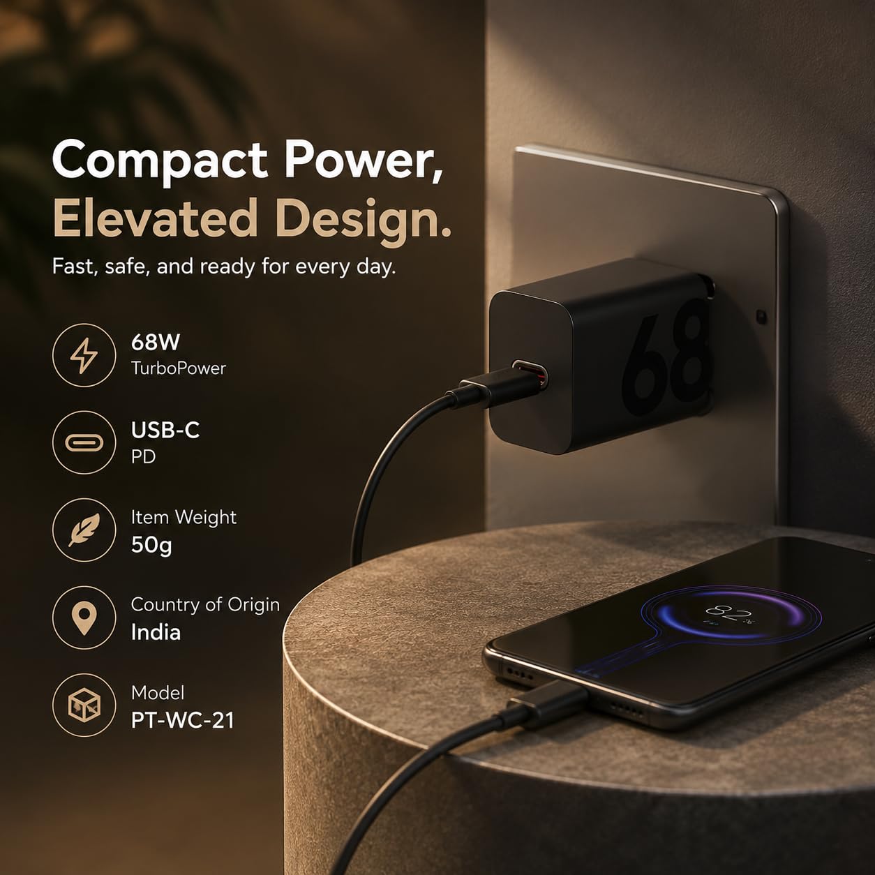 AILKIN 68W TurboPower Fast Charger Adapter | USB-C Type-C PD Charger Compatible with Moto Edge 40, Edge 30, G84, G73 & Other USB-C Devices - Image 3