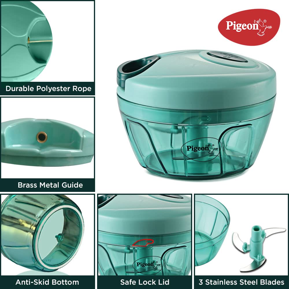 Pigeon Polypropylene Mini Handy and Compact Chopper with 3 Blades for Effortlessly Chopping Vegetables and Fruits for Your Kitchen (12420, Green, 400 ml) - Image 3