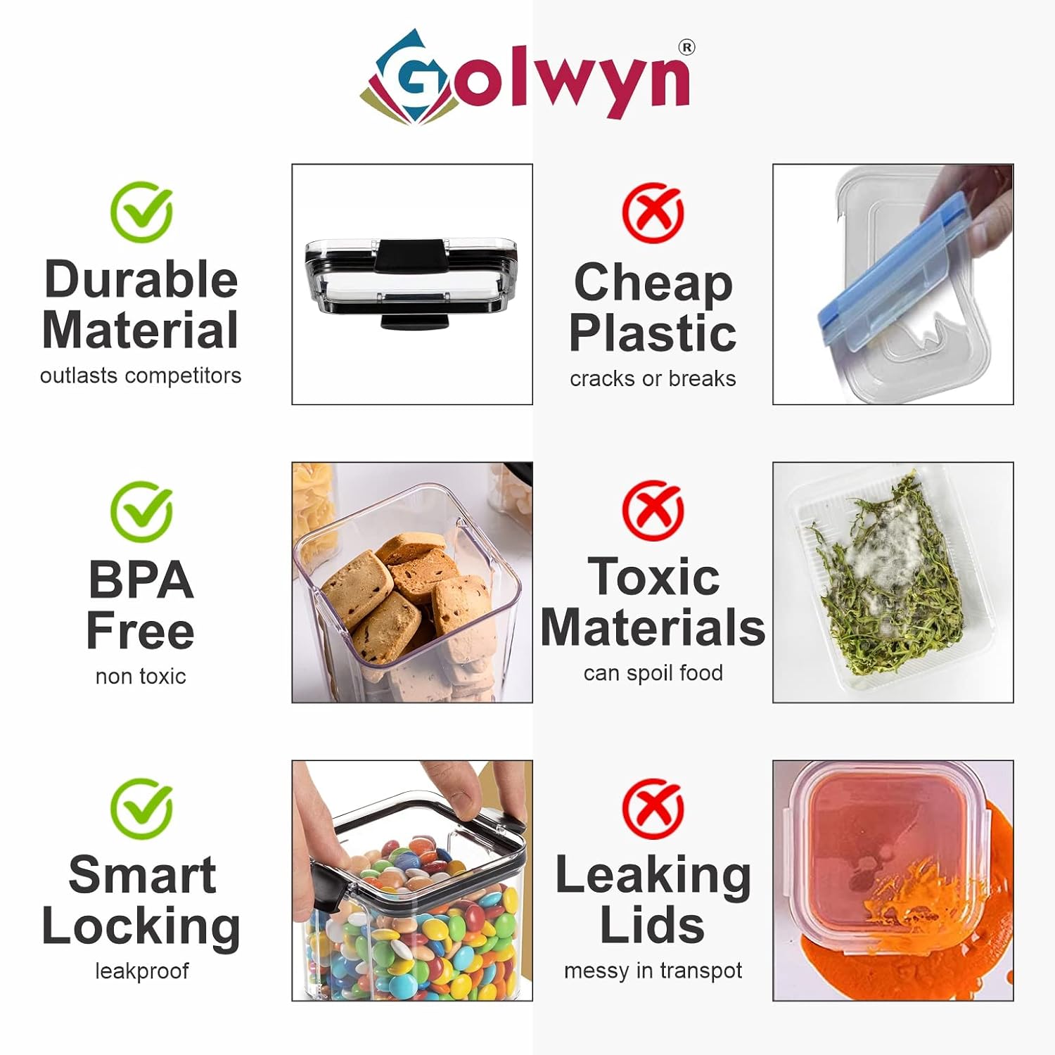 GOLWYN Air Tight Containers For Kitchen Storage Set, Bpa Container For Kitchen Storage Set, Kitchen Organizer And Kitchen Accessories Items & Storage(1200 Ml Set Of 8)(Plastic)Transparent - Image 3