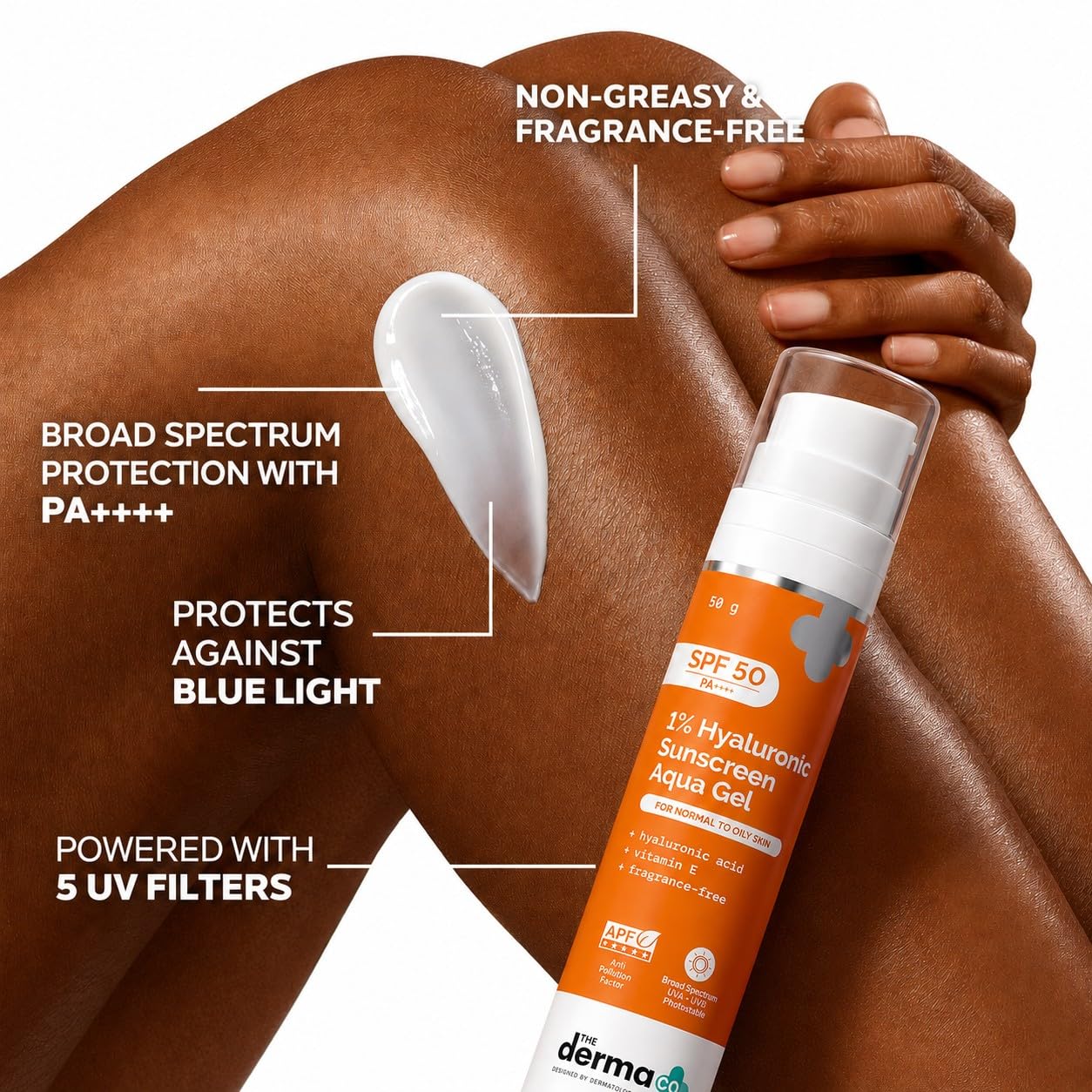 The Derma Co 1% Hyaluronic Sunscreen Aqua Gel SPF 50 PA++++ | Hydrating, Lightweight & Non-Greasy | No White Cast | Broad Spectrum & Blue Light Protection | Clinically Tested - (In-Vivo) | PPD-39 | 50 g - Image 3