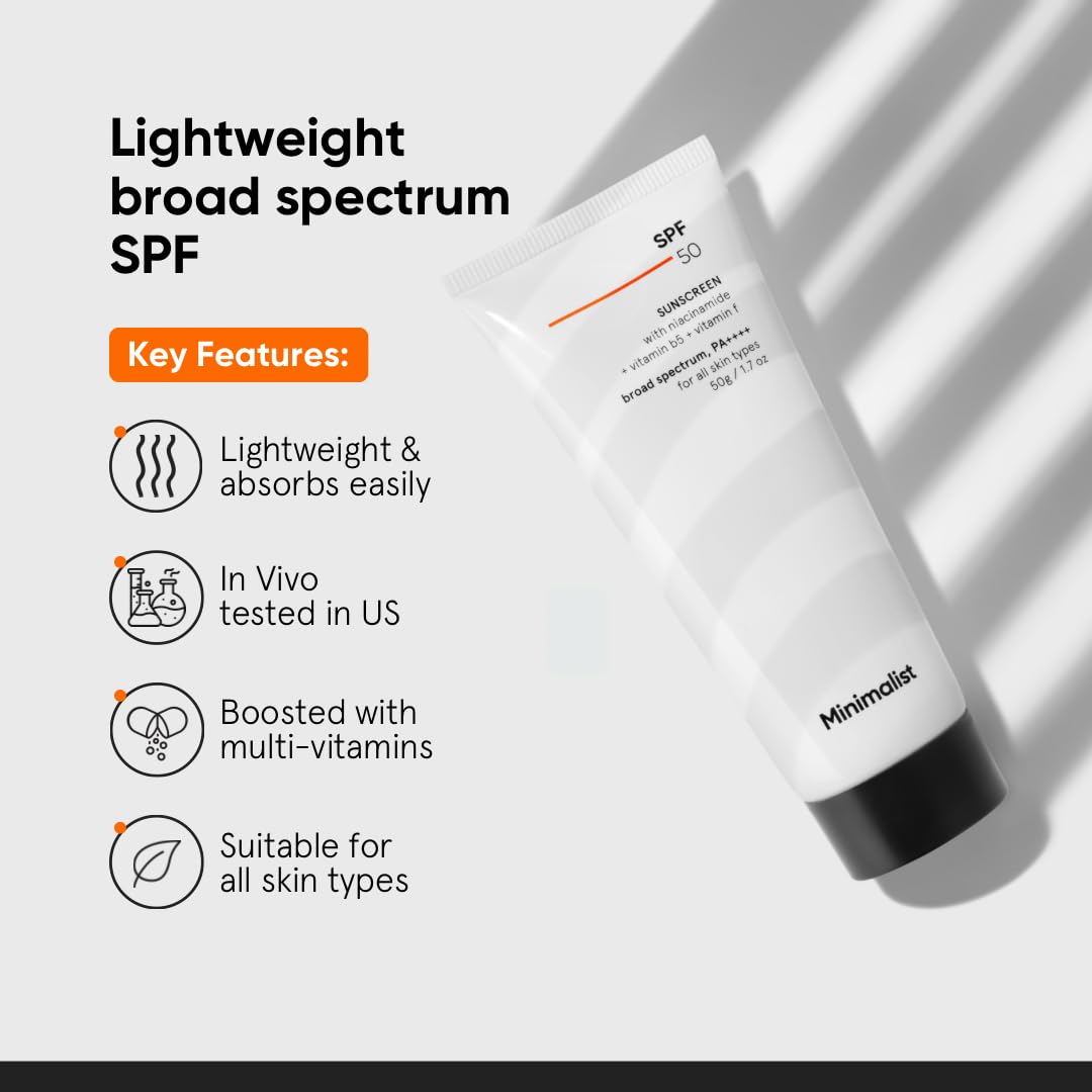 Minimalist Sunscreen SPF 50 PA++++ with Niacinamide & Multi-Vitamins | Broad Spectrum | Hydrating Sun screen for Dry & All Skin Types | Face Sunscreen for Men & Women | 100gm - Image 2
