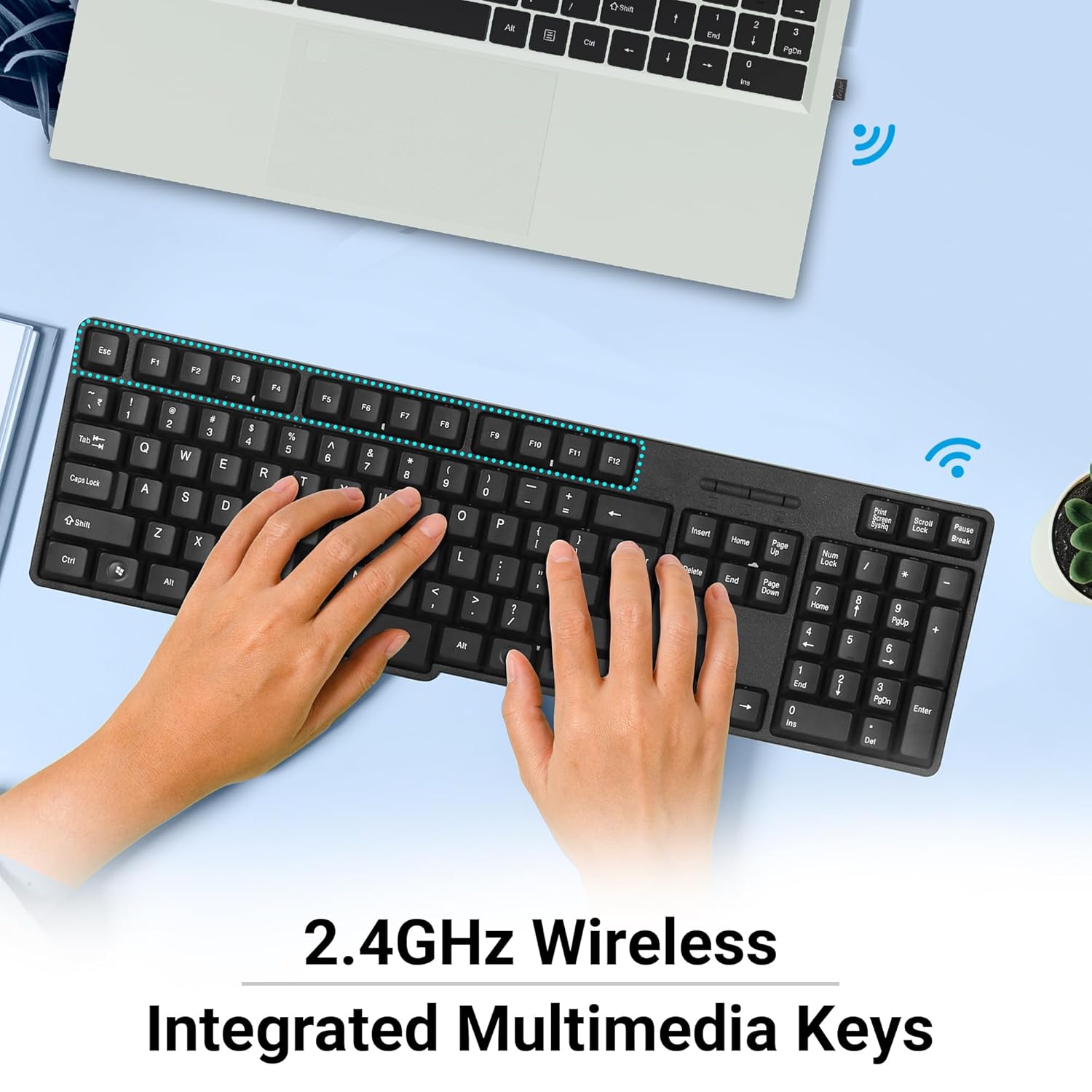 ZEBRONICS Companion 107 2.4GHz Wireless Keyboard & Mouse Combo, 104 Keys, UV Printed keycaps, 12 Integrated Multimedia Keys, 3 Button Mouse, 1200 DPI, High Precision, Advanced Optical Sensor (Black) - Image 3
