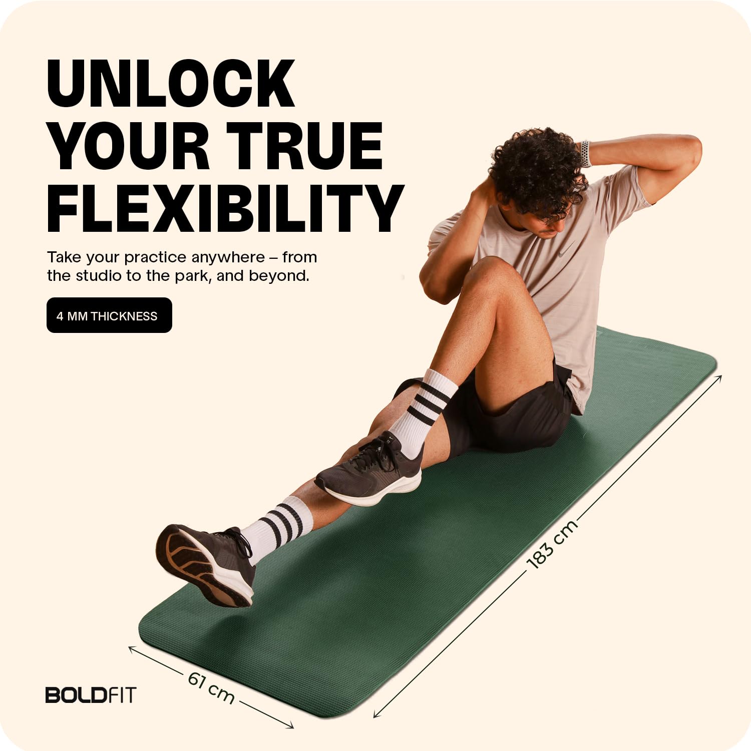 Boldfit Yoga Mats For Women and Men Exercise For Home Workout Gym Anti Slip EVA Material Yoga Mat 4Mm For Kids Gym Mats - Green - Image 3