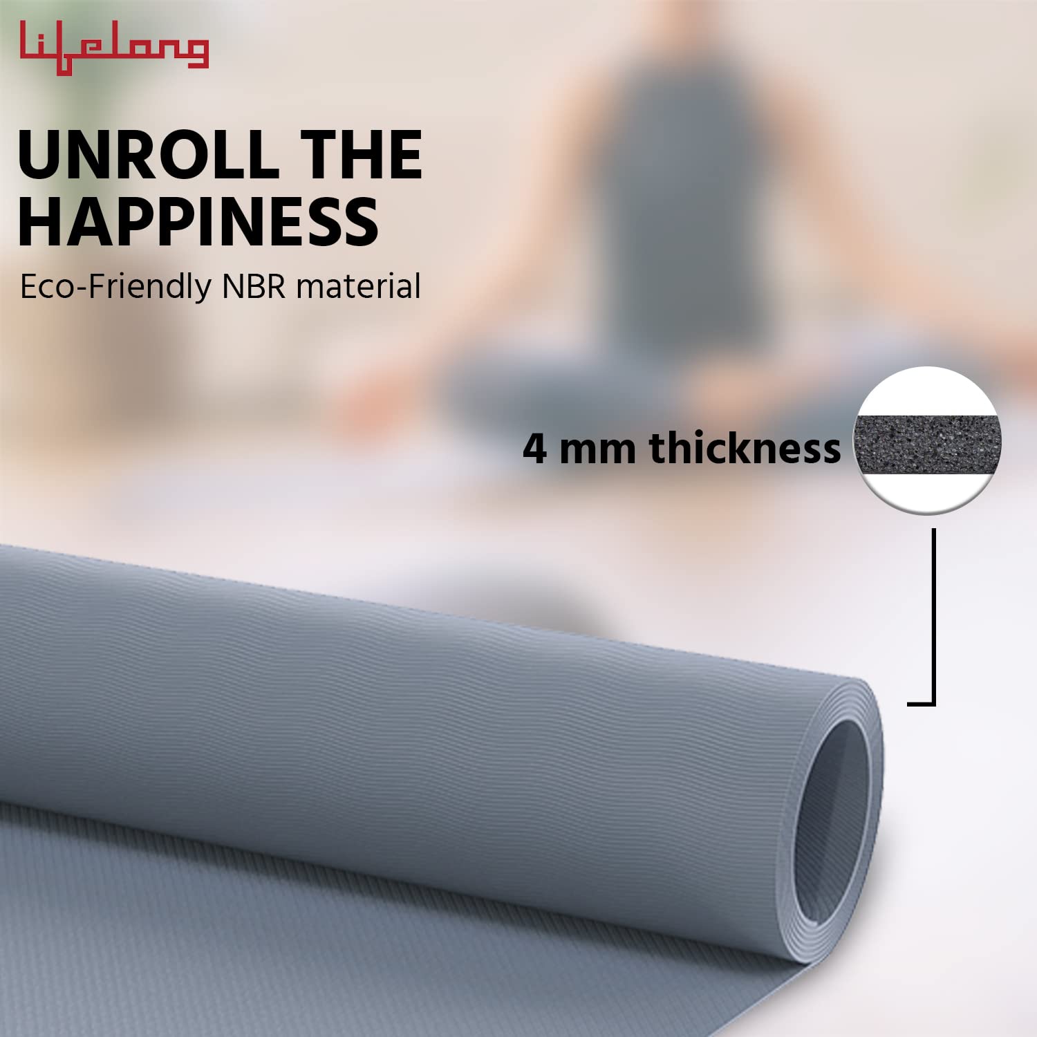 Lifelong LLYM92 Yoga mat for Women & Men EVA Material 4mm Anti-Slip Mat for Workout|Exercise Mat For Home Gym | Yoga Mat-For Gym-Workout and Yoga Exercise I Grey - Image 2