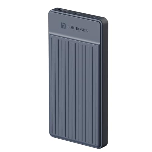 Portronics Luxcell B12 10,000mAh 12W Power Bank, Ultra Slim Power Bank with USB-A Output Port & Type C Input Port | BIS Certified | Type C Cable Included | Made in India (Dark Blue)
