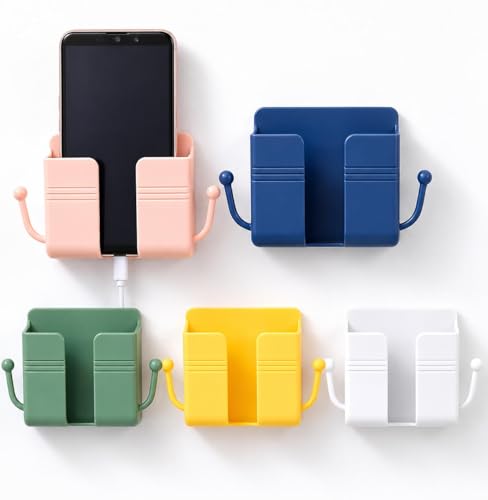 Pack of 5 Wall Mount Self-Adhesive Wall Storage Mobile Holder | Mobile Phone Charging Bracket | Multipurpose Organizer Wall Mount Holder for Remotes,Phone (Multicolour)